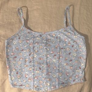 NWOT RSQ Light Blue Floral Corset Seam Camisole Tank